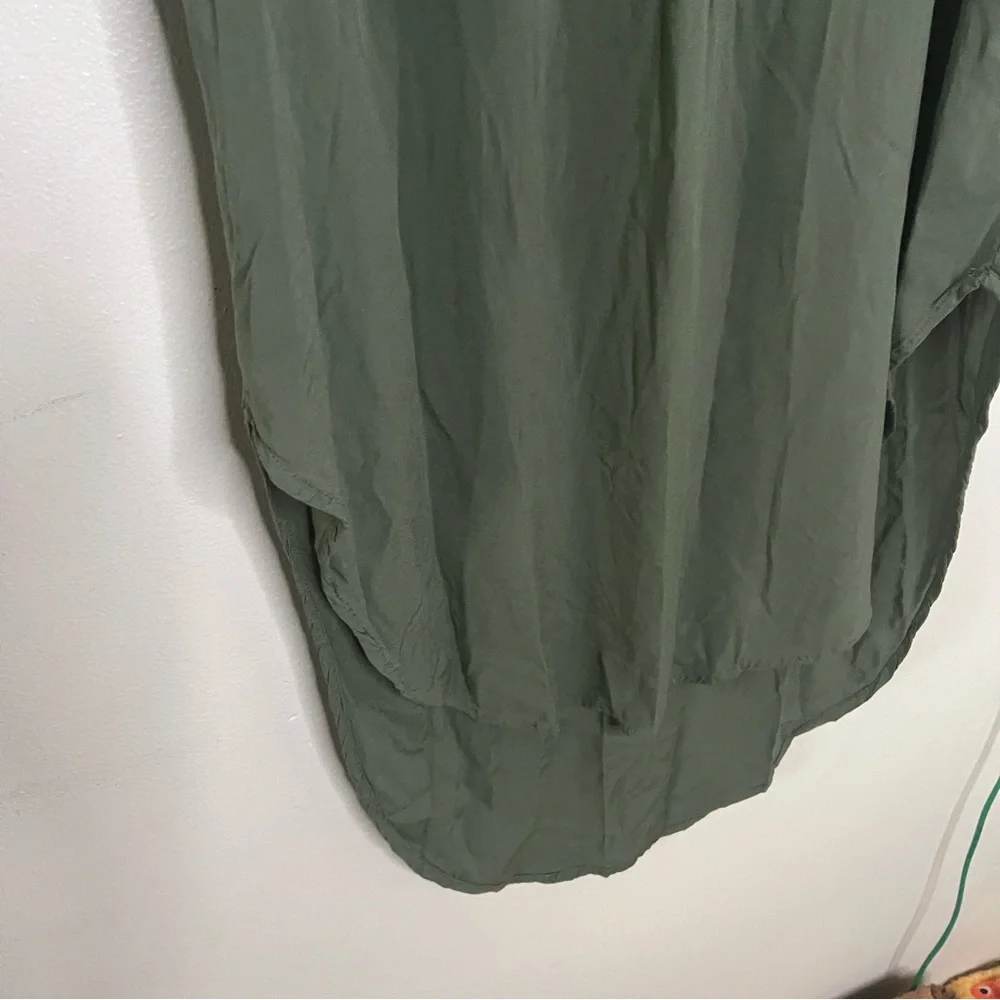 Cupio Sage Green Shirt Dress 3/4 Sleeve Size M V Neck High Low Oversized Midi - Picture 8 of 10